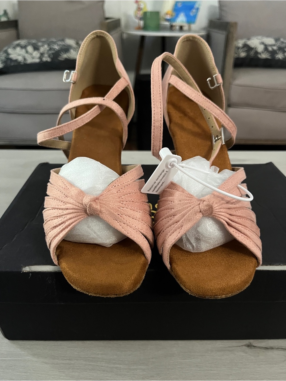 Women's Blush Pink Suede Knot Front Ankle Strap Heels